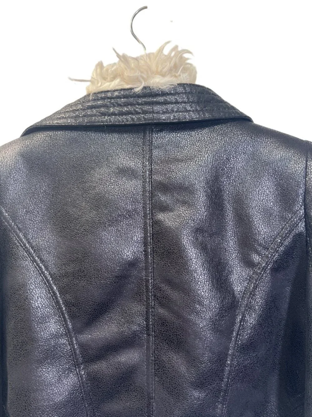 Boston Proper Black Faux Leather Off White Shearling Collar Moto Jacket